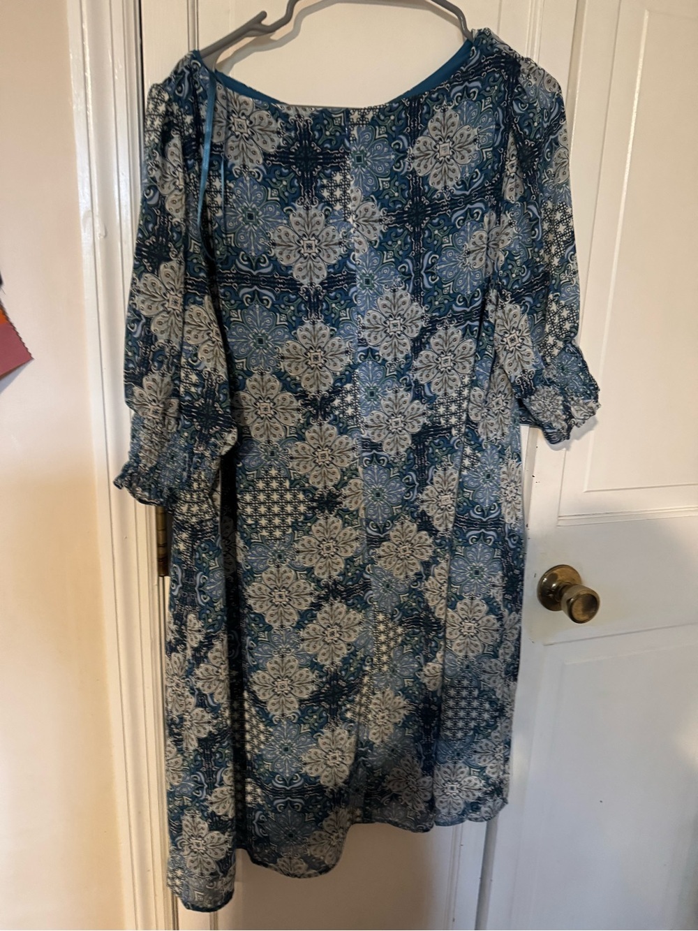 NWT Stunning Jessica Howard Blue Medallion Print Bell Sleeve Midi Dress Size 16 - Picture 7 of 10